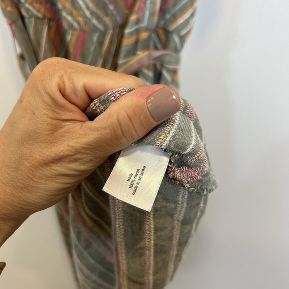 Lane Bryant Green Maxi Multicolor Stripe Shoulder Ruffle Belted Size 22 - Picture 6 of 11